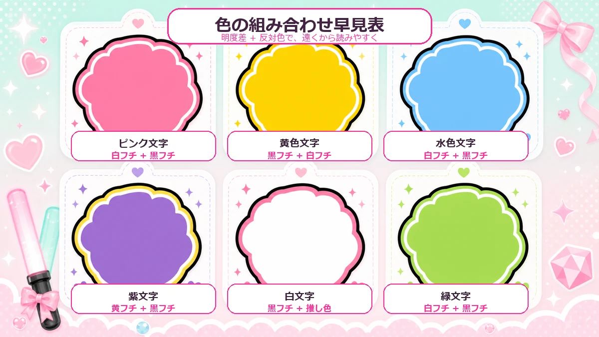うちわ文字で目立つ色の組み合わせ早見表